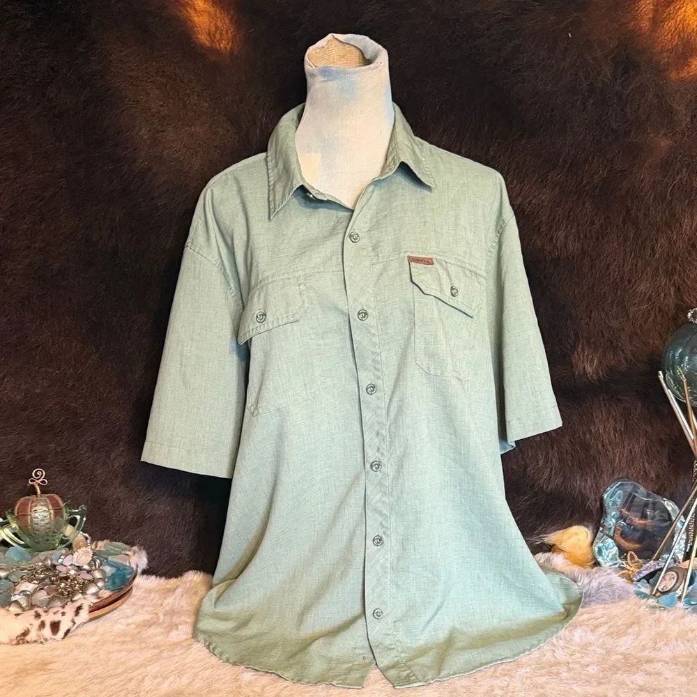 Men's Short-Sleeve Button-Up Shirt in Light Sage Green XL (BK5)